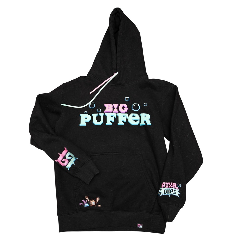 GamerSupps Big Puffer Pixel Art Hoodie Sz M 8-Bit Gamer Pullover RARE CyberCore